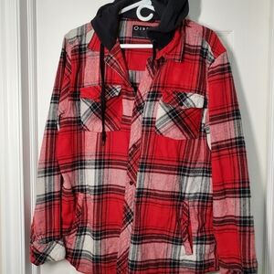 Empyre Red and Black Plaid Hooded Flannel Used Excellent Condition